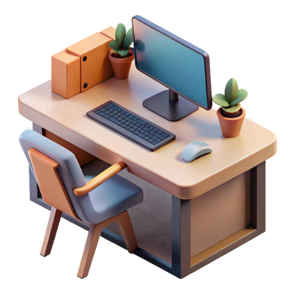 beautiful rustic Modern Office Desk with Stationery Transparent Background professional png