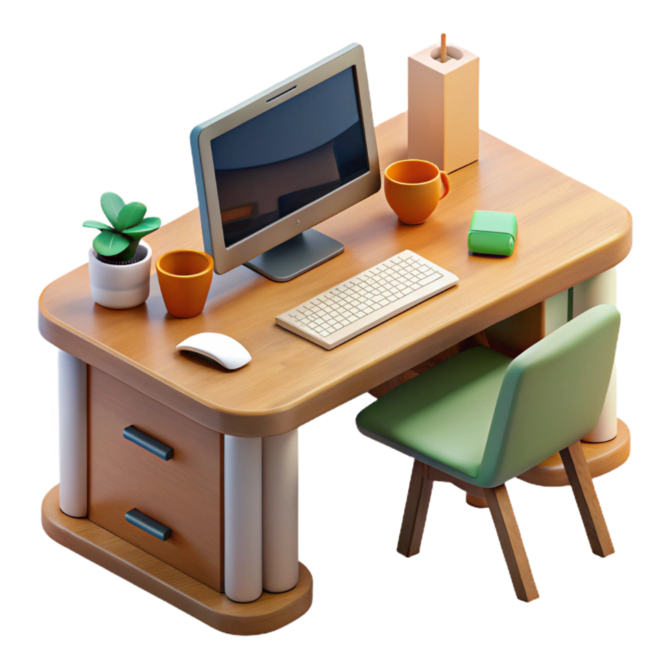 beautiful classic Modern Office Desk with Stationery Transparent Background high quality png