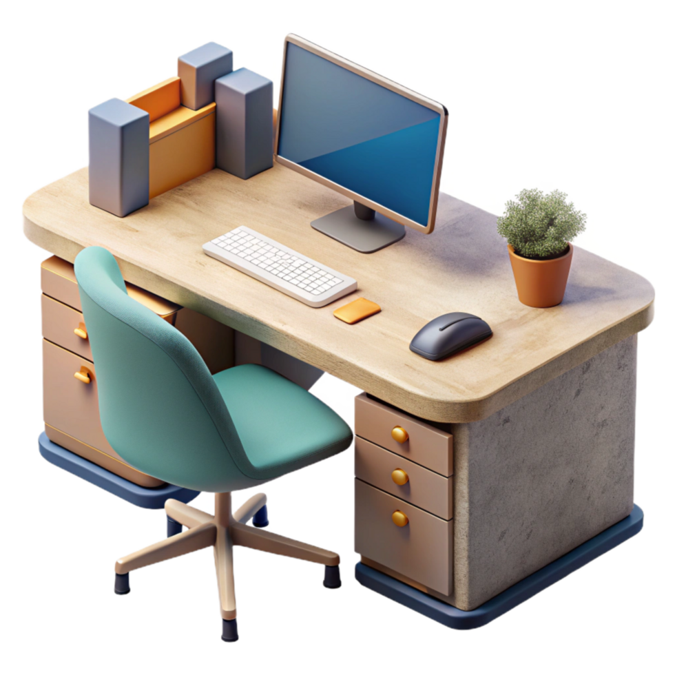 serene minimalist Modern Office Desk with Stationery Transparent Background premium png