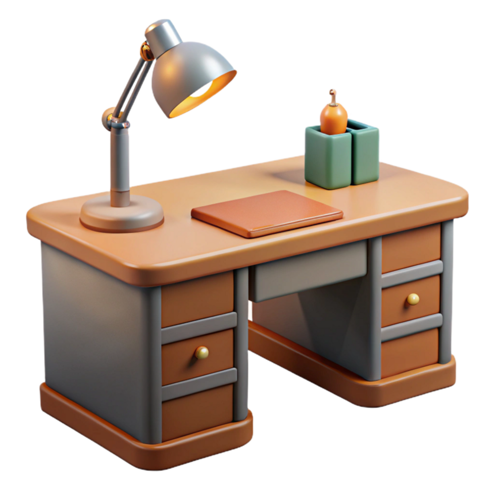 beautiful classic Modern Office Desk with Stationery Transparent Background detailed png