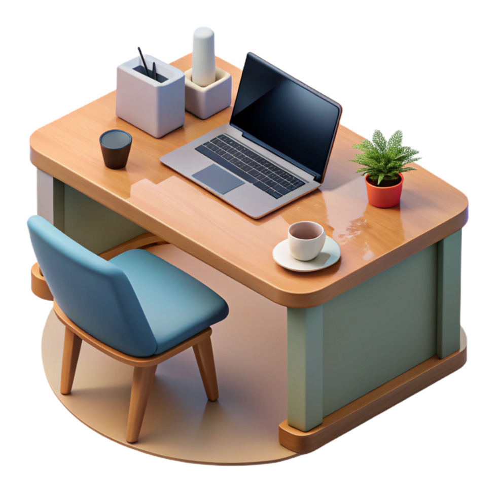dramatic classic Modern Office Desk with Stationery Transparent Background high quality png