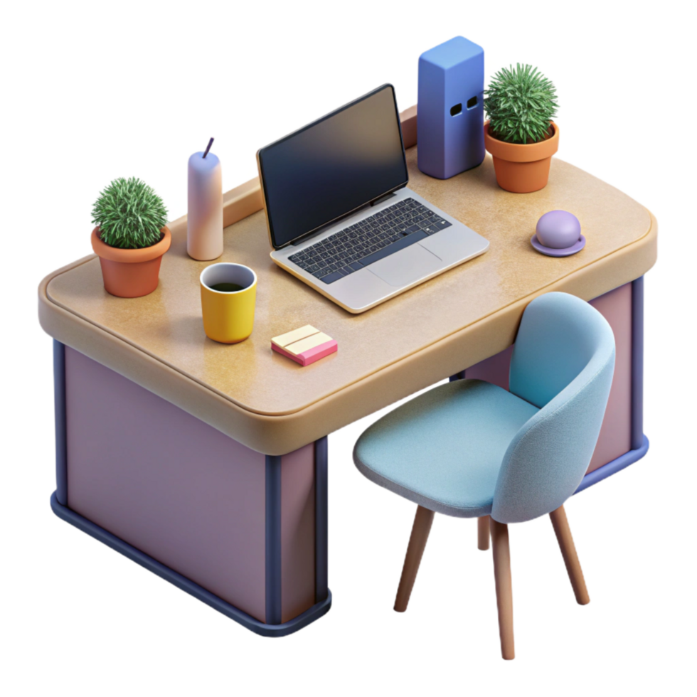 extraordinary contemporary Modern Office Desk with Stationery Transparent Background premium png