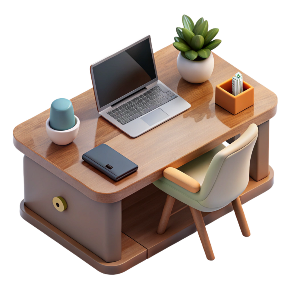 wonderful artistic Modern Office Desk with Stationery Transparent Background high quality png