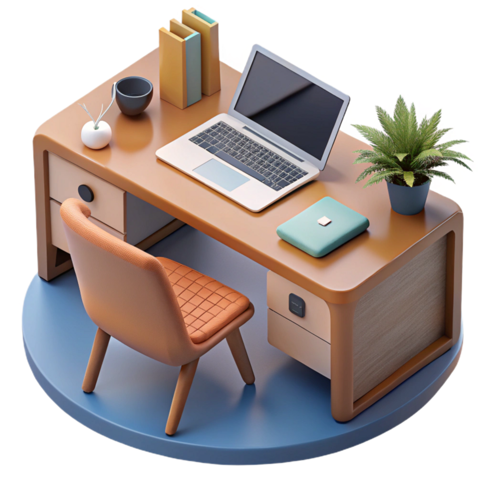 serene rustic Modern Office Desk with Stationery Transparent Background authentic png