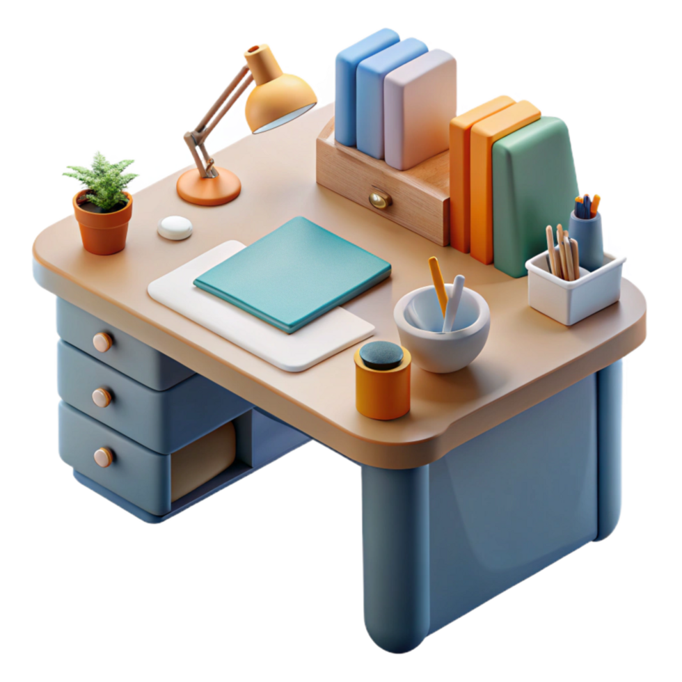 wonderful minimalist Modern Office Desk with Stationery Transparent Background professional png