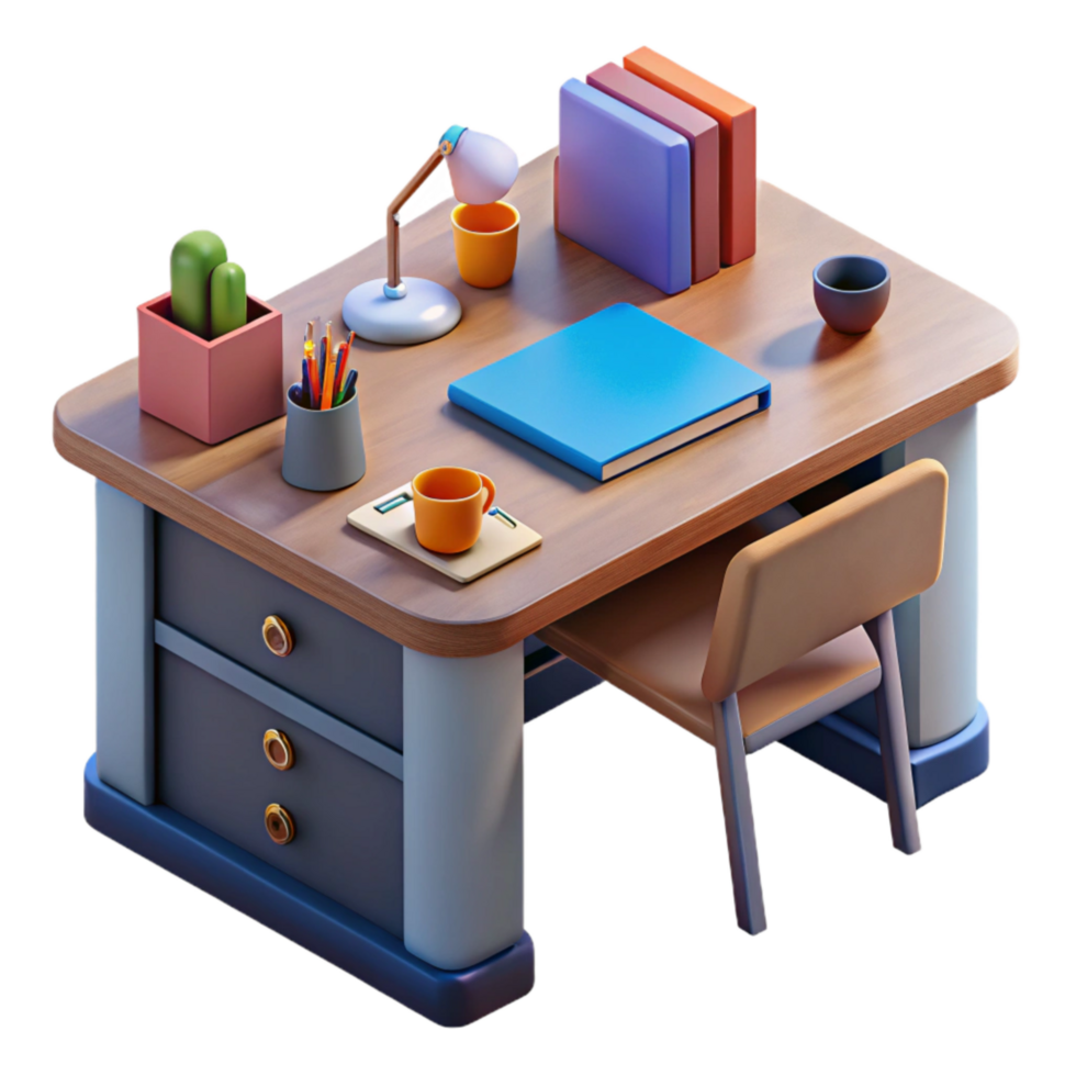 impressive rustic Modern Office Desk with Stationery Transparent Background authentic png