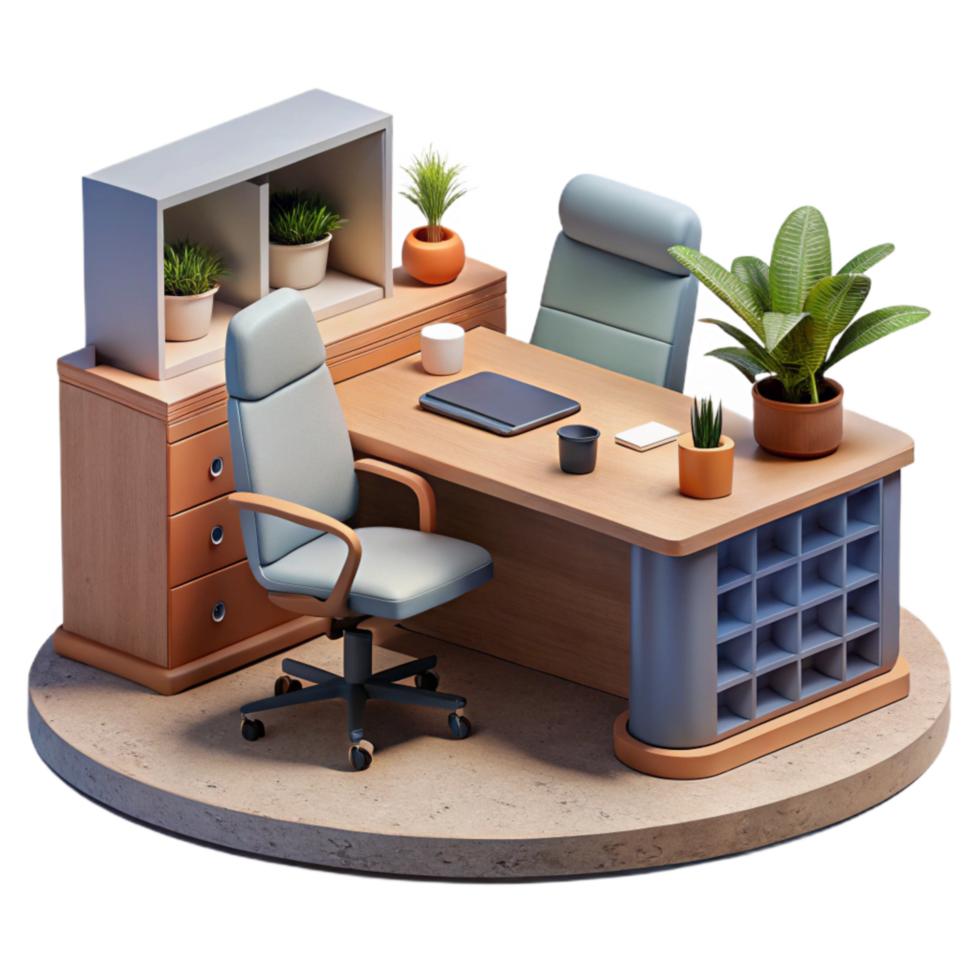 elegant abstract Modern Office Interior with Plants Cutout Element authentic png