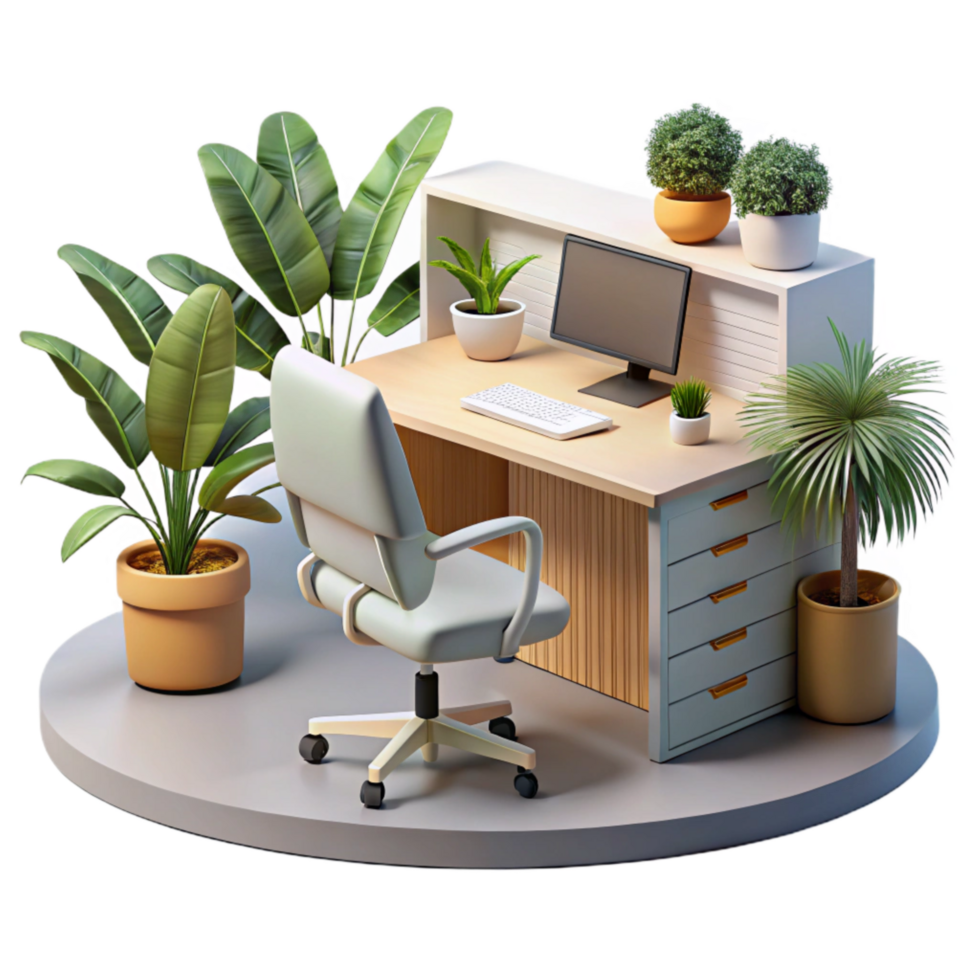 vibrant artistic Modern Office Interior with Plants Cutout Element premium png