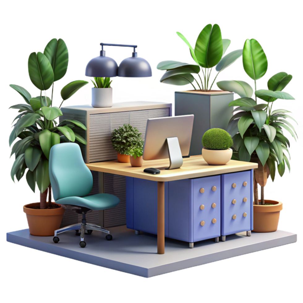 vibrant rustic Modern Office Interior with Plants Cutout Element exclusive png