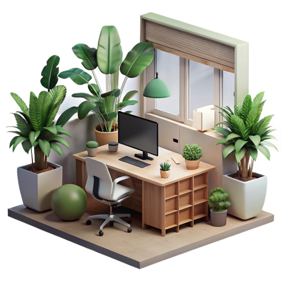 impressive abstract Modern Office Interior with Plants Cutout Element high quality png
