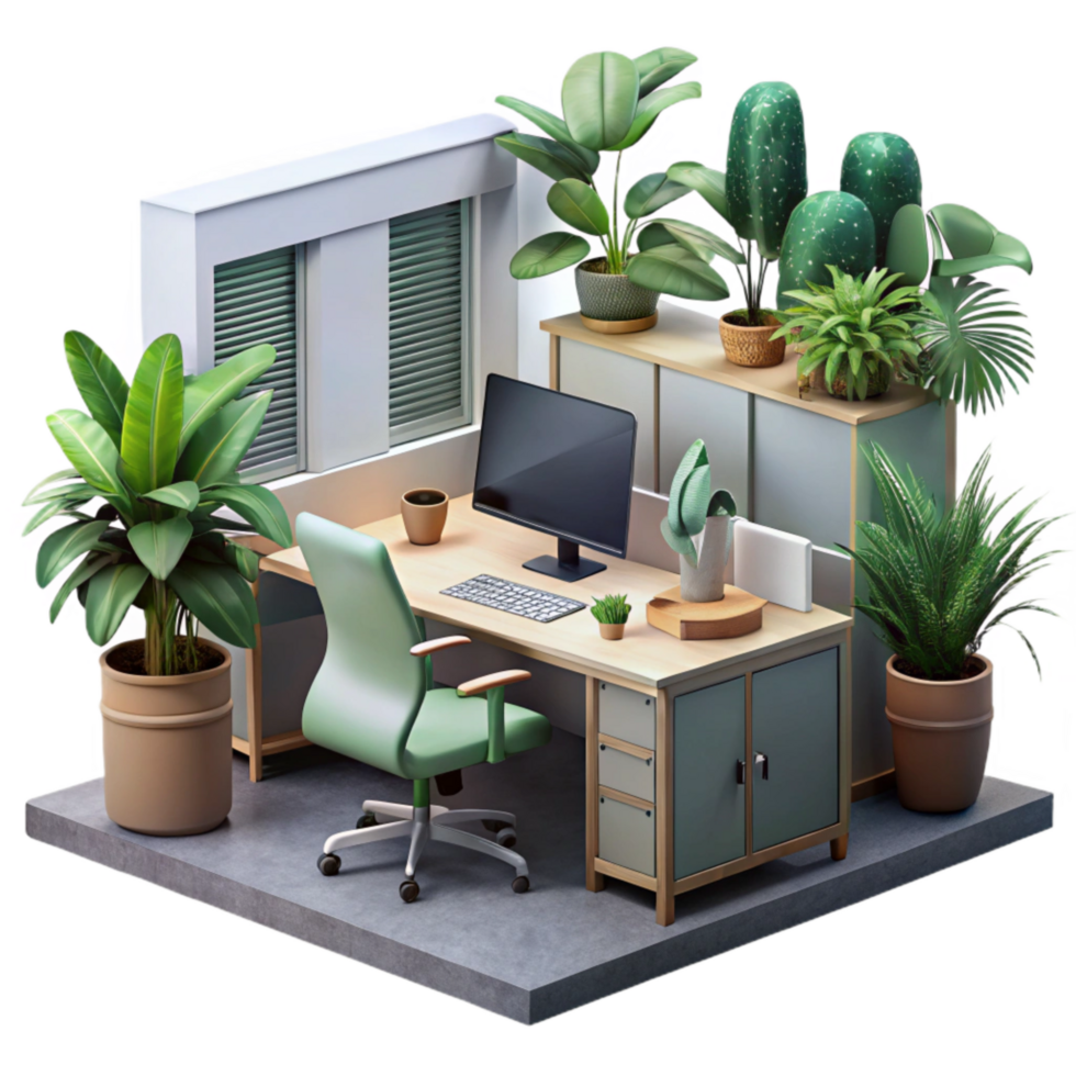 extraordinary traditional Modern Office Interior with Plants Cutout Element high resolution png