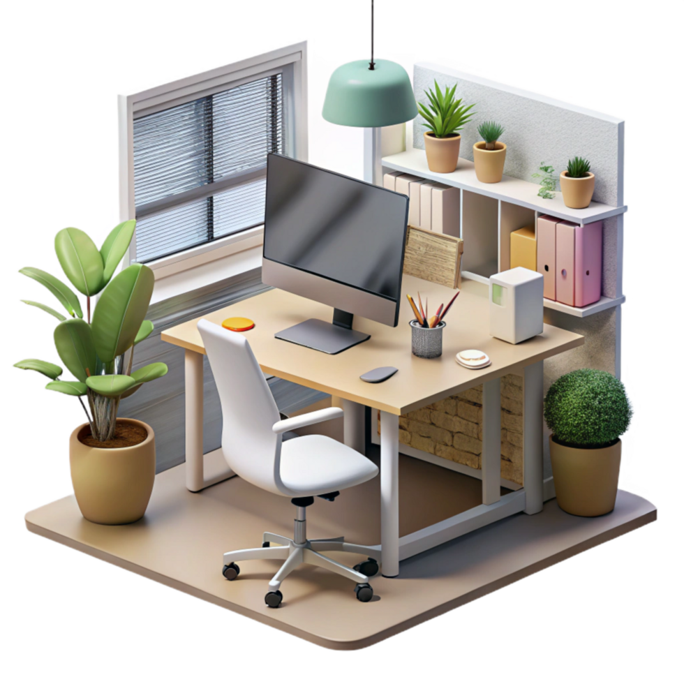 vibrant rustic Modern Office Interior Workspace Isolated genuine png