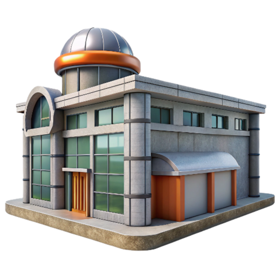 beautiful artistic Modern Research Facility Exterior Side View with Transparent Background premium png