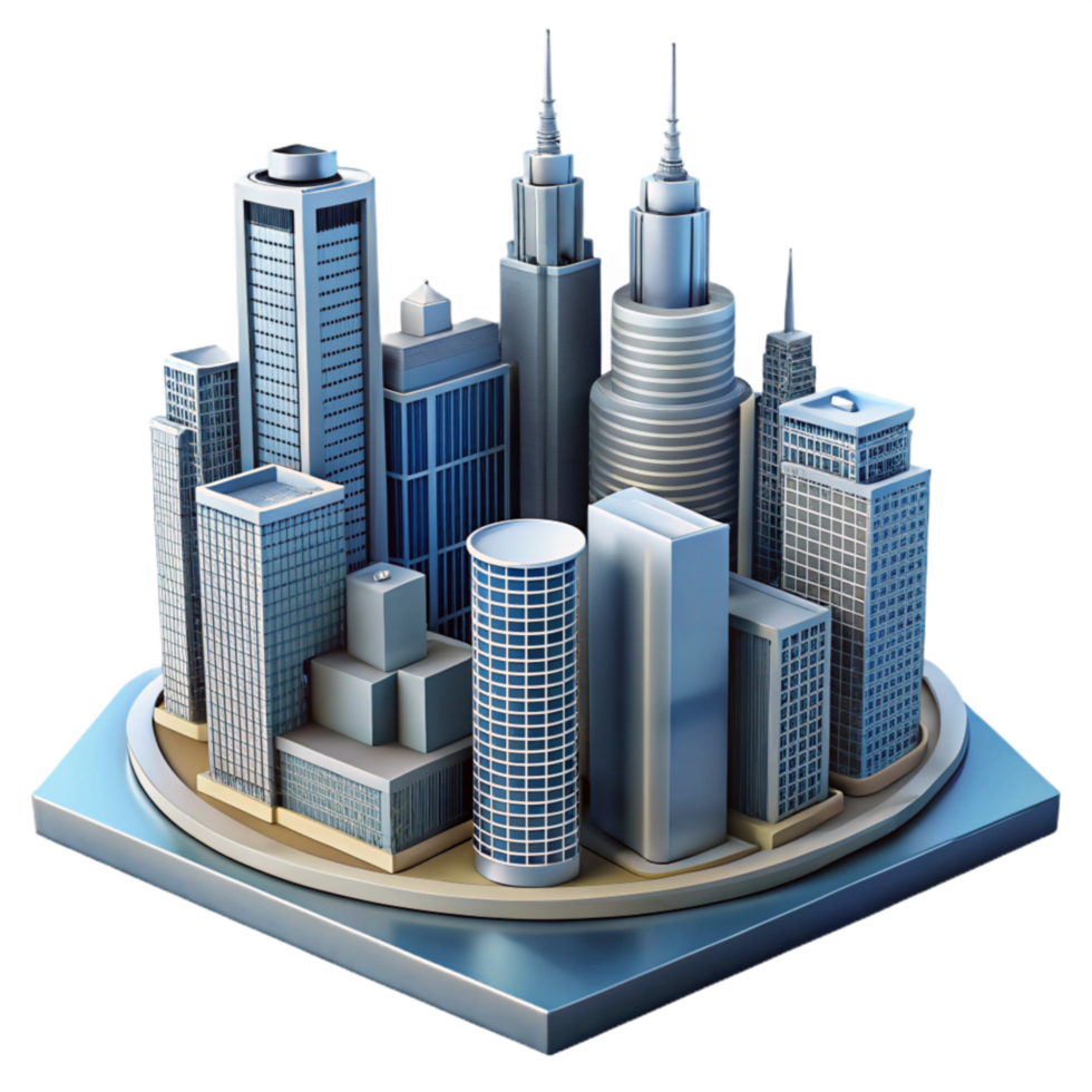stunning modern Modern Skyscraper Cityscape Isolated on Transparent Background high quality png