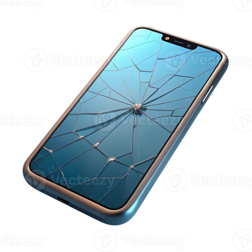 serene traditional Modern Smartphone with Cracked Screen Transparent Background genuine png