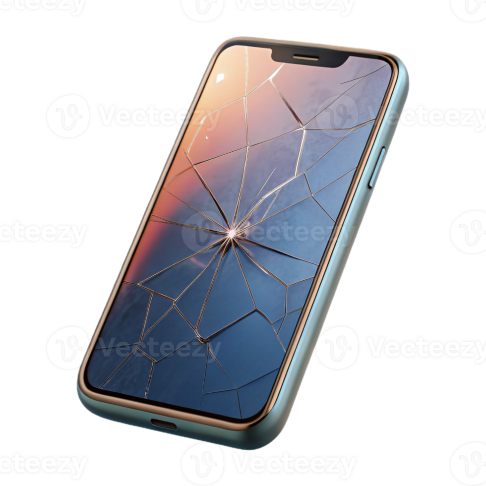 wonderful vintage Modern Smartphone with Cracked Screen Transparent Background detailed png