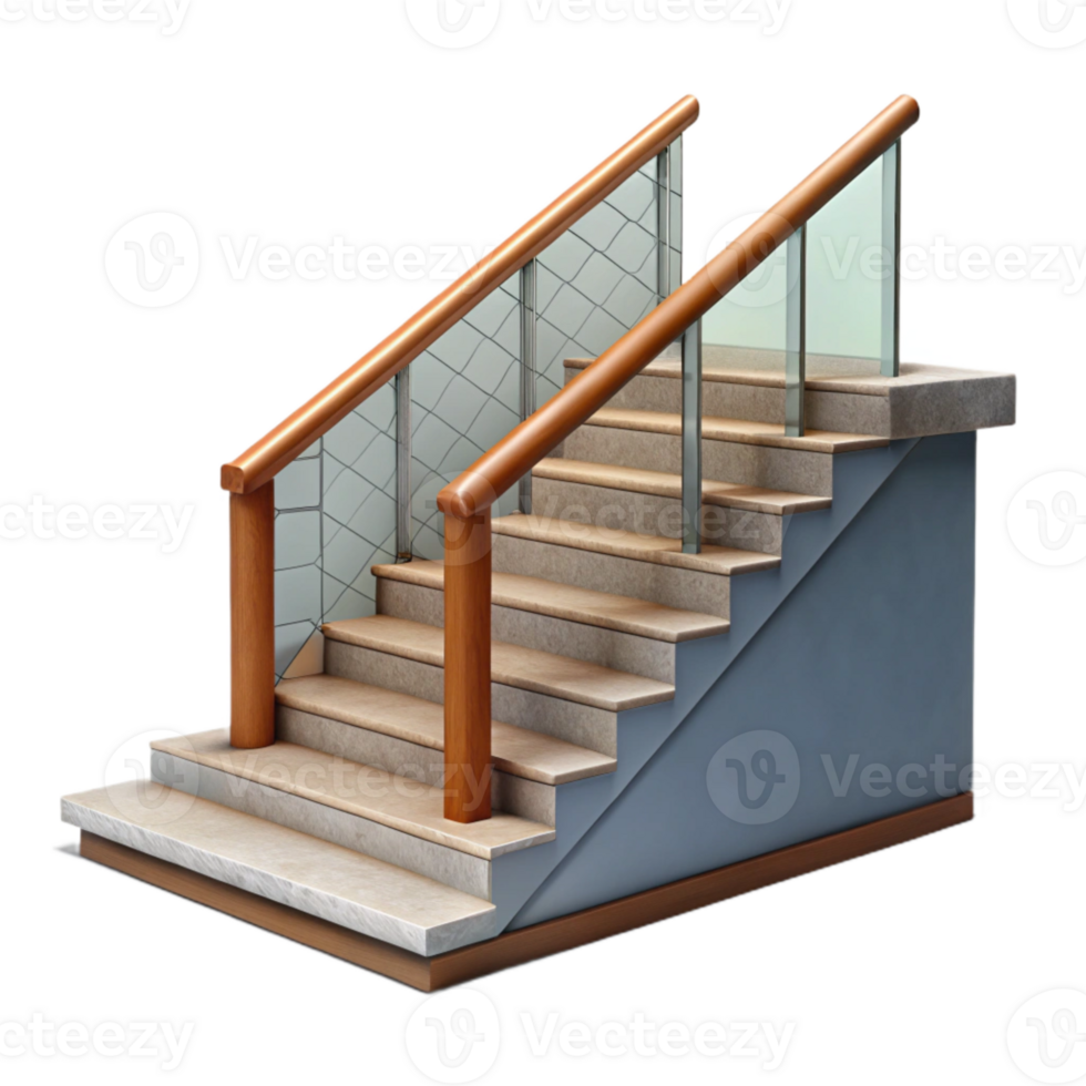 beautiful artistic Modern Staircase with Wooden Railing Transparent genuine png
