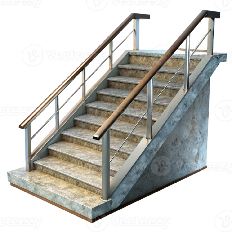serene modern Modern Staircase with Metal Railing Transparent Background png