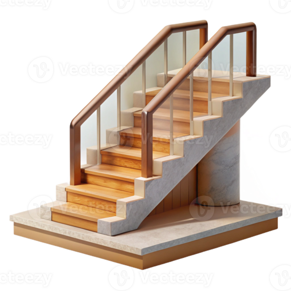 beautiful rustic Modern Staircase with Wooden Railing Transparent genuine png