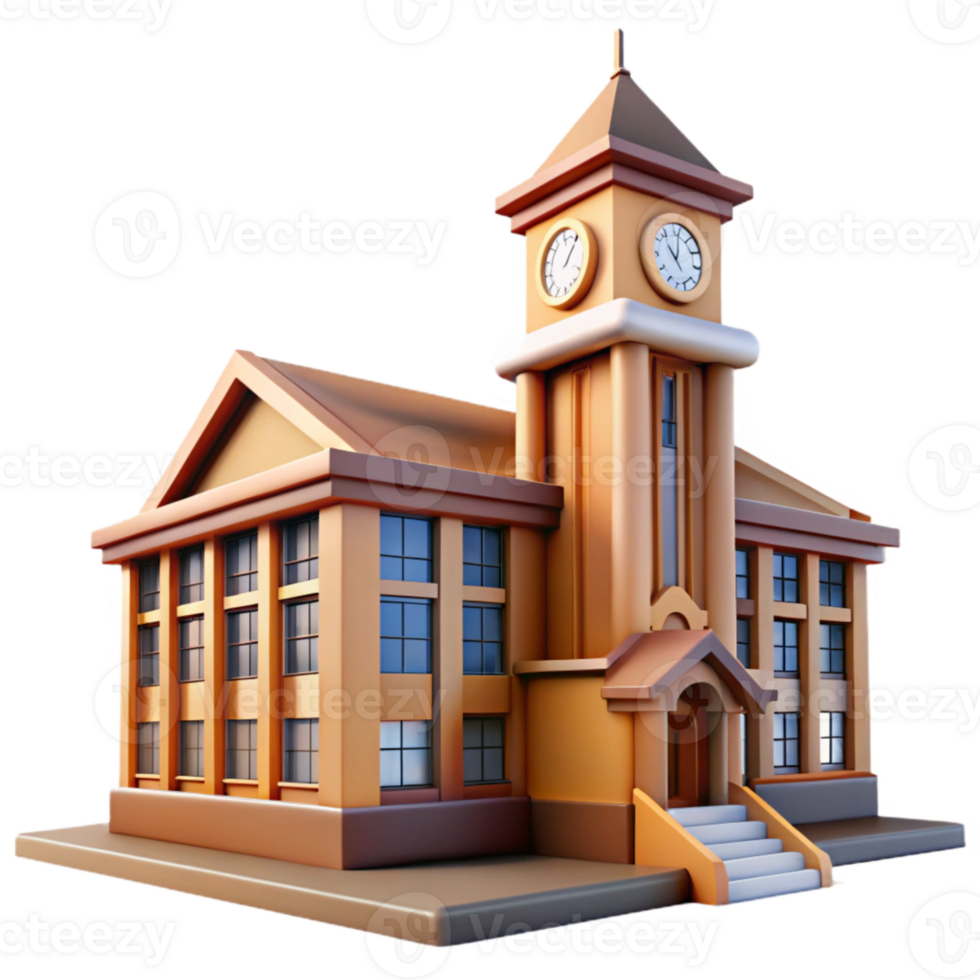 serene minimalist Modern University Building with Clock Tower Transparent Background professional png