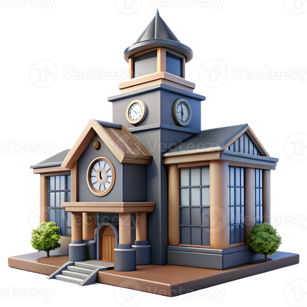 serene traditional Modern University Building with Clock Tower Transparent Background genuine png