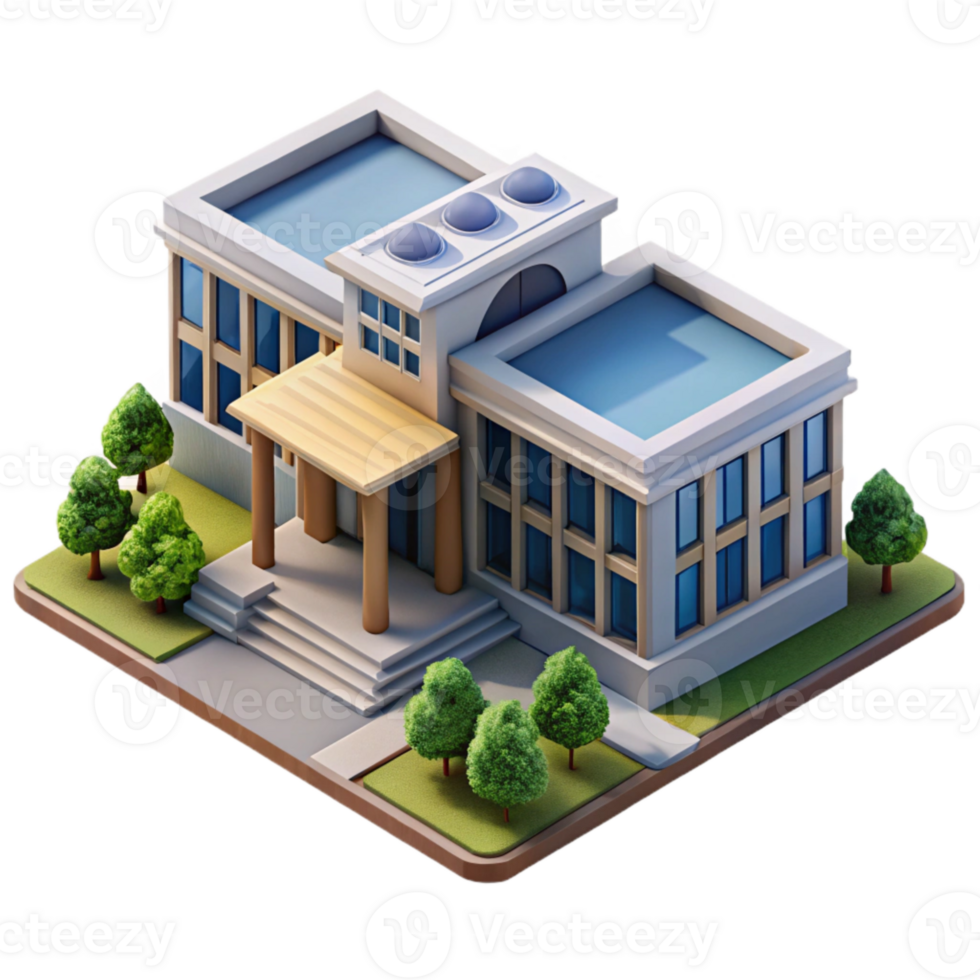 vibrant rustic Modern University Campus with Buildings Transparent Background detailed png