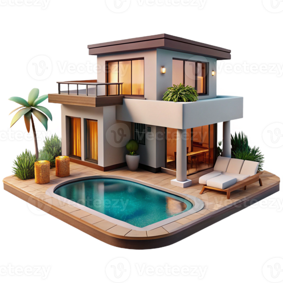 impressive classic Modern Villa Poolside View Isolated professional png