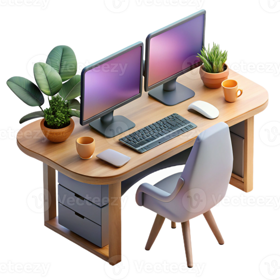 magnificent rustic Modern Workspace with Dual Monitors original png