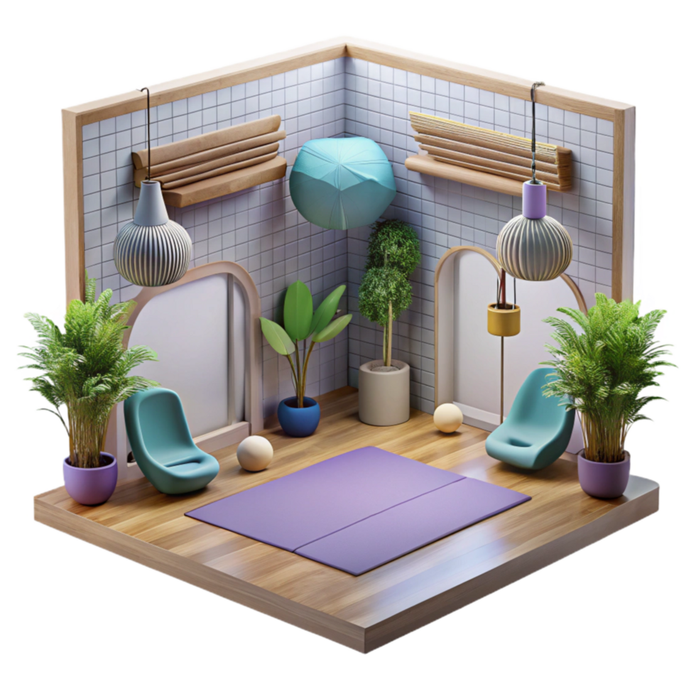 impressive classic Modern Yoga Studio Interior Transparent Background detailed png