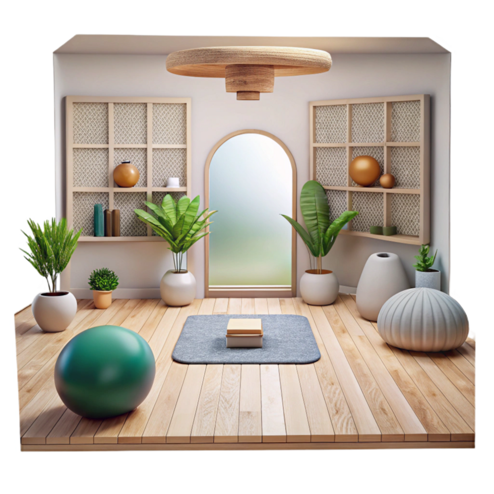 impressive abstract Modern Yoga Studio Interior Transparent Background png