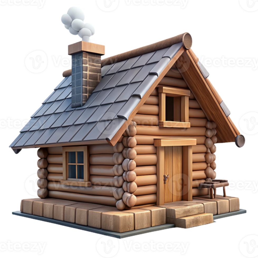 beautiful vintage Mountain Cabin Rustic Log Construction Snowy Roof Isolated genuine png