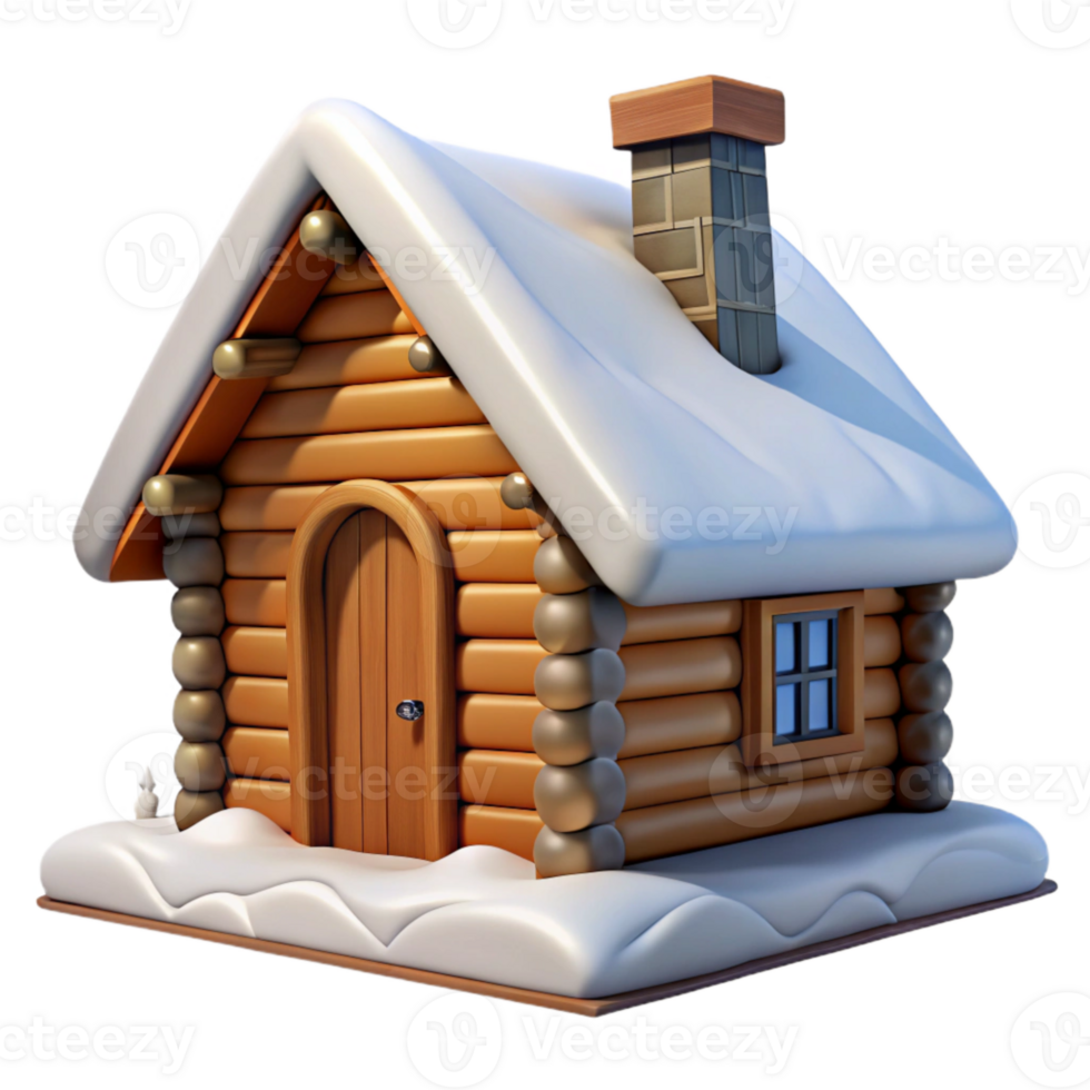 wonderful creative Mountain Cabin Rustic Log Construction Snowy Roof Isolated high resolution png