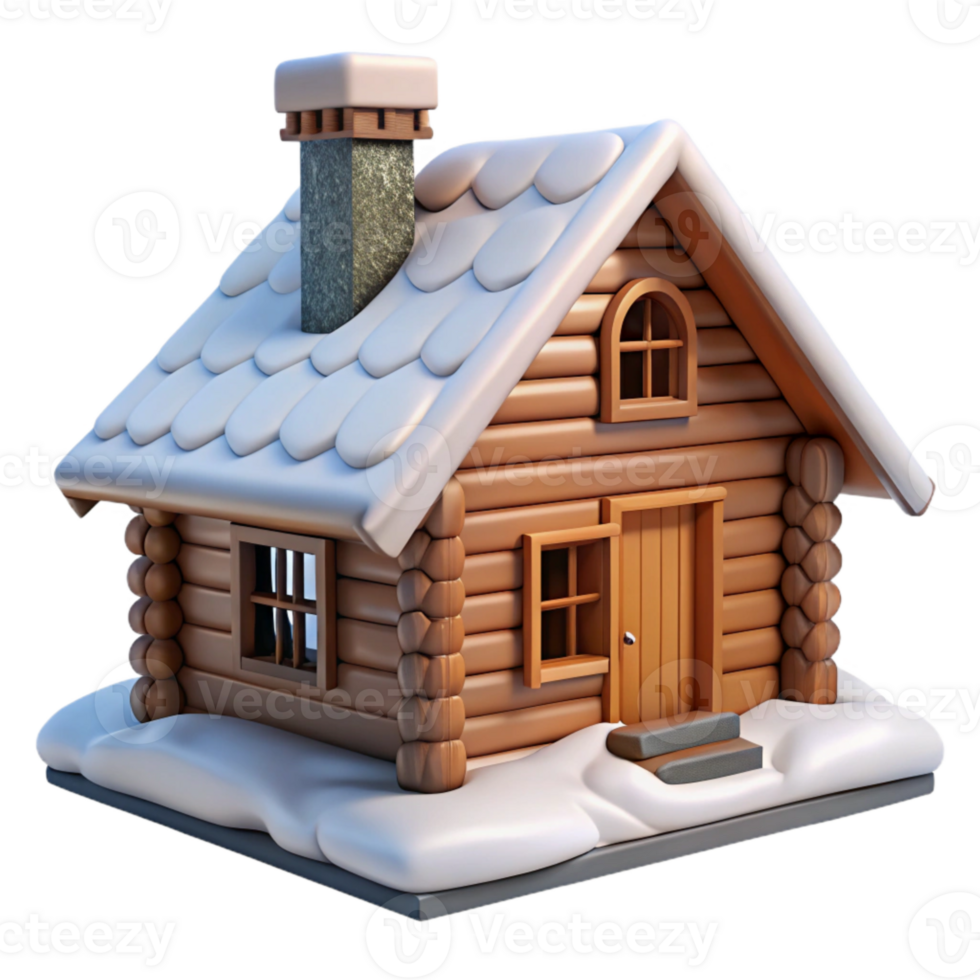 wonderful traditional Mountain Cabin Rustic Log Construction Snowy Roof Isolated high resolution png