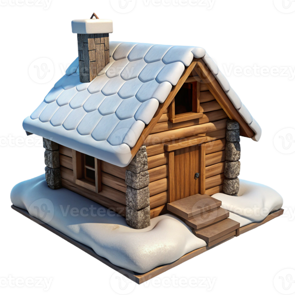 elegant creative Mountain Cabin Rustic Log Construction Snowy Roof Isolated genuine png