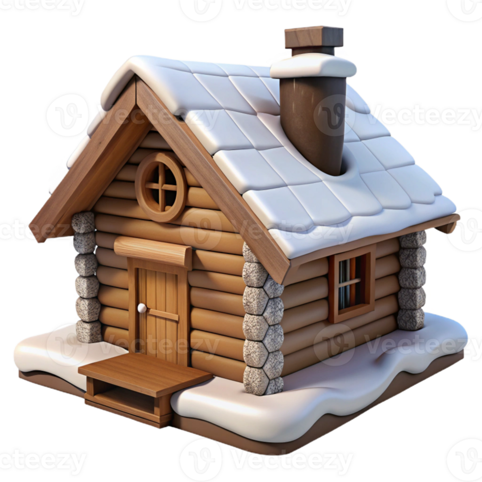 stunning abstract Mountain Cabin Rustic Log Construction Snowy Roof Isolated png