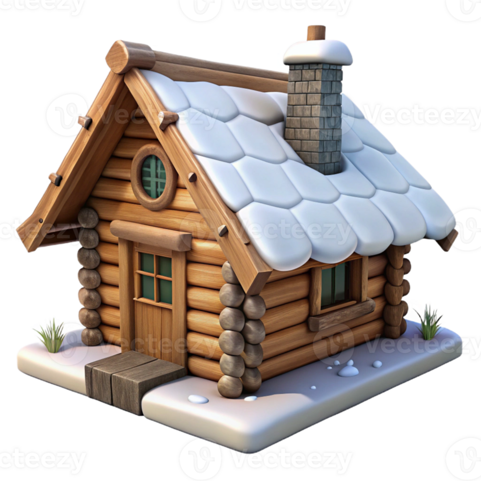magnificent modern Mountain Cabin Rustic Log Construction Snowy Roof Isolated high resolution png