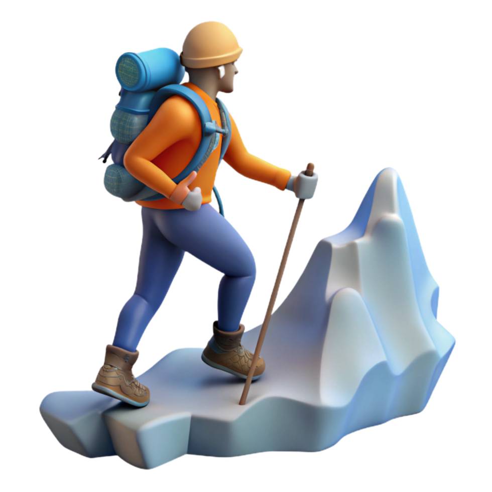 extraordinary rustic Mountain Climber Silhouette Isolated on Transparent Background premium png