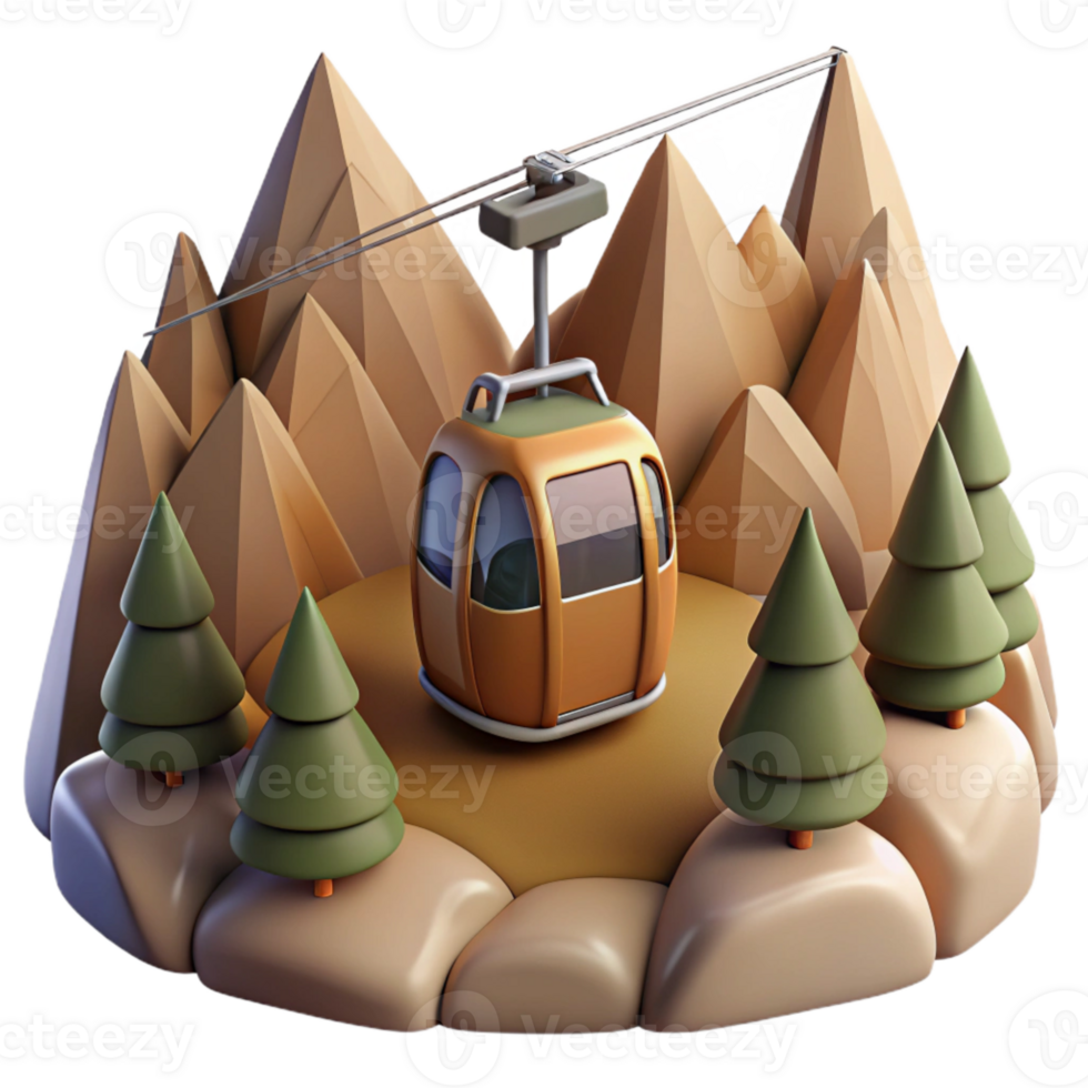 elegant modern Mountain Landscape with Cable Car Cutout detailed png