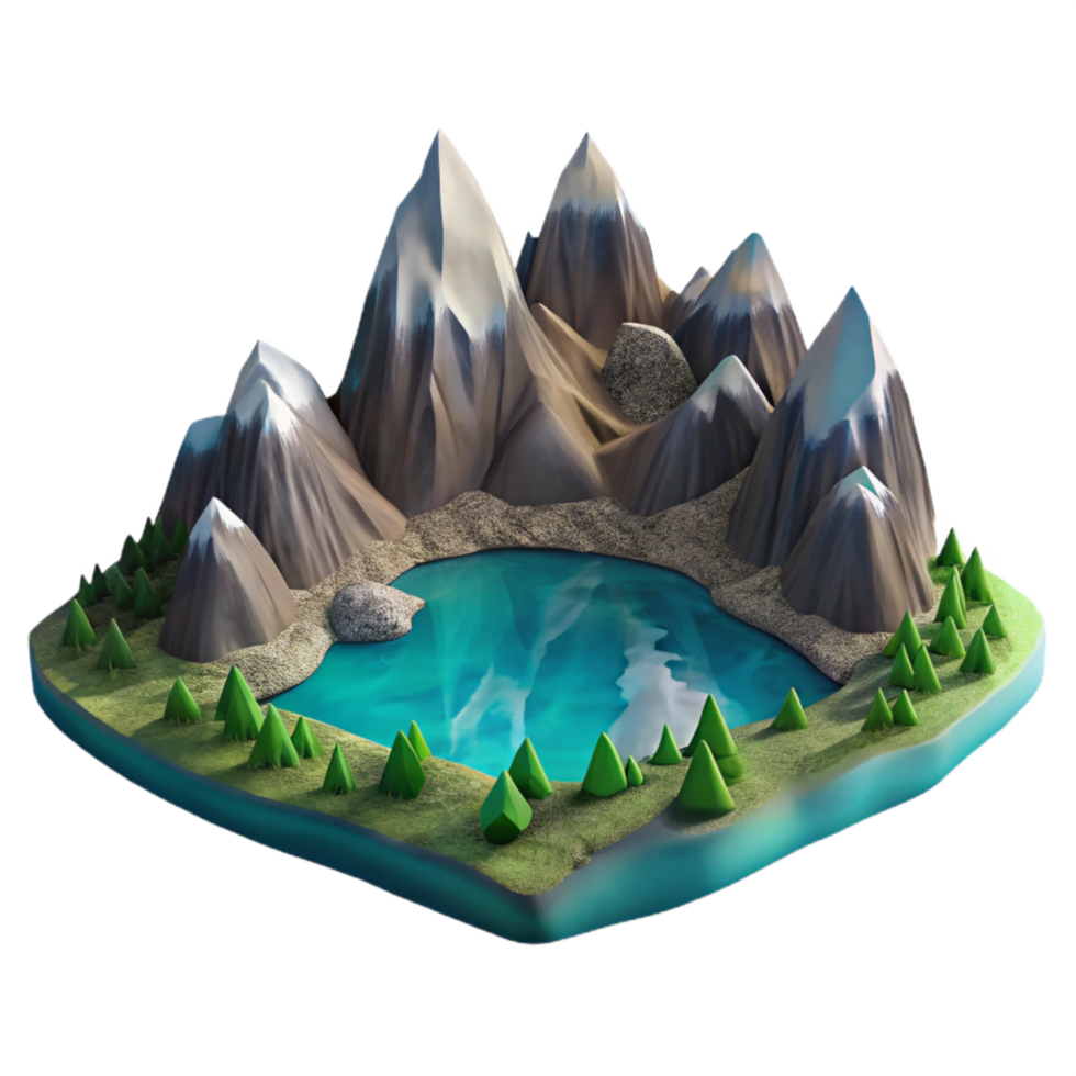 extraordinary traditional Mountain Landscape with Lake Transparent Background premium png