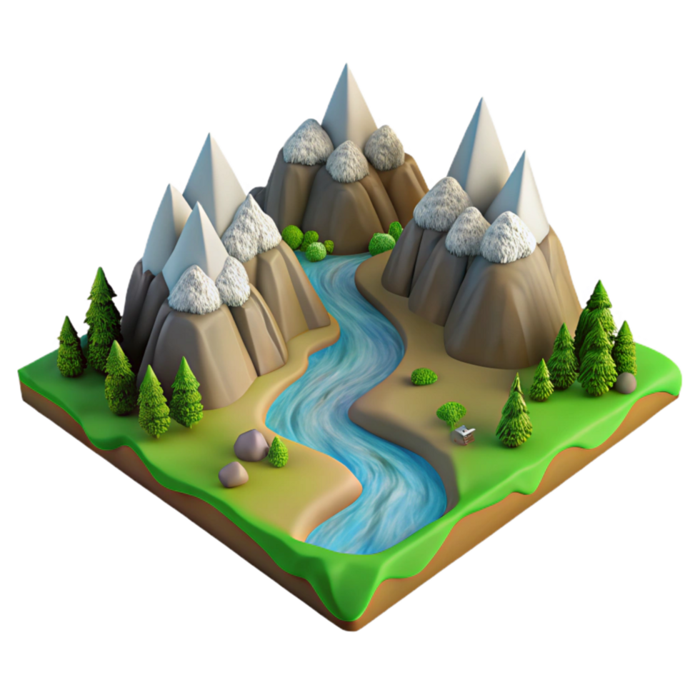 dramatic rustic Mountain Landscape with Valley and River Cutout exclusive png