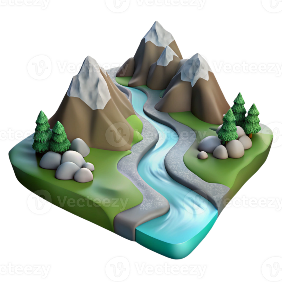 serene classic Mountain River Flowing Through Valley Transparent Background authentic png