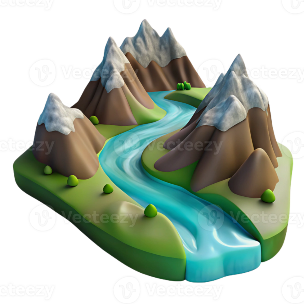 elegant vintage Mountain River Flowing Through Valley Transparent Background detailed png