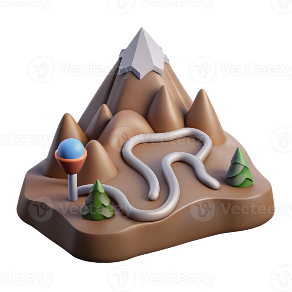 serene creative Mountain with Hiking Trail Adventure Symbol Winding Path Isolated png