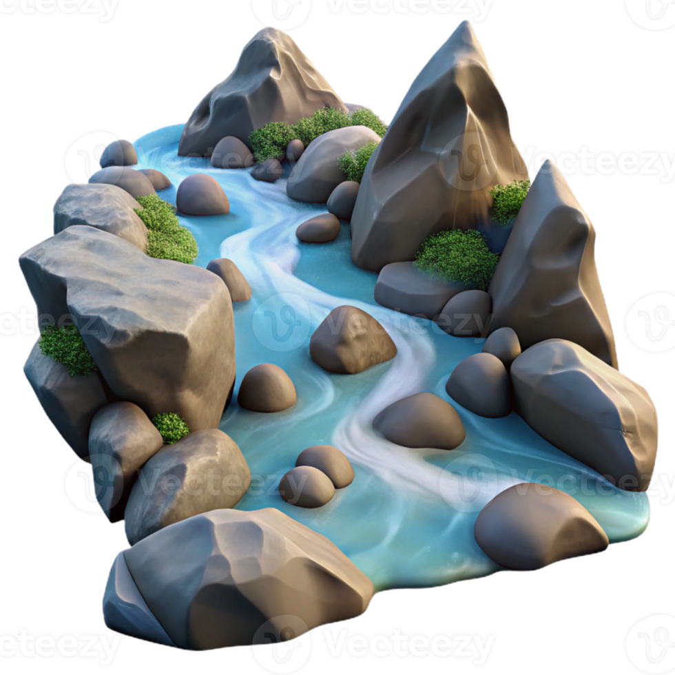wonderful artistic Mountain Stream Flowing Over Rocks Transparent Background detailed png