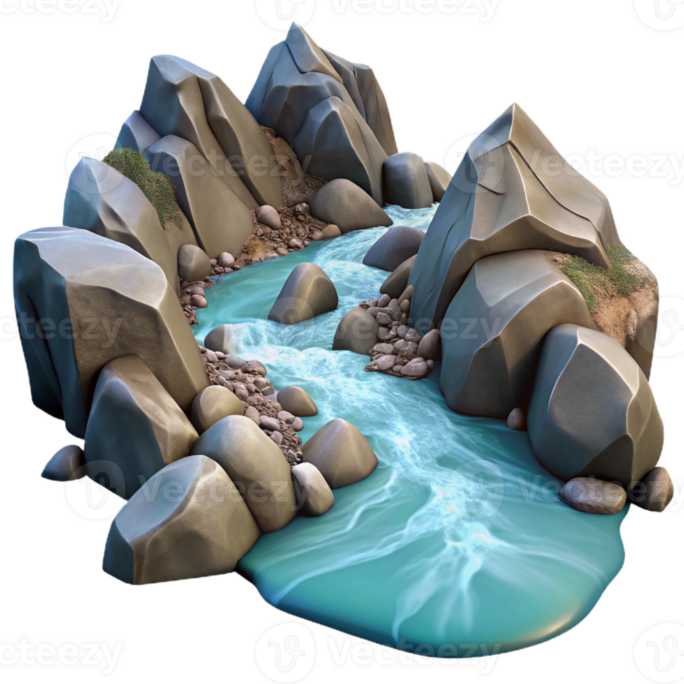 magnificent traditional Mountain Stream Flowing Over Rocks Transparent Background detailed png