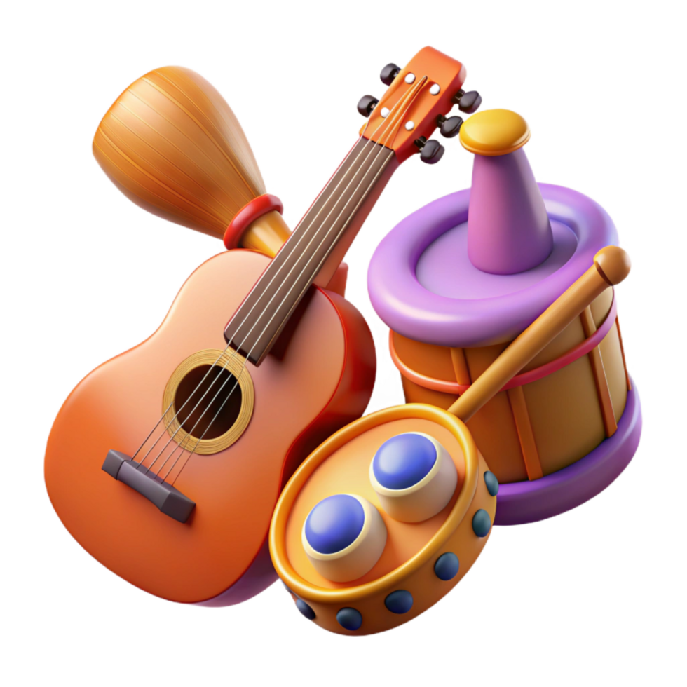 vibrant modern Musical Instruments for Kids Isolated high quality png
