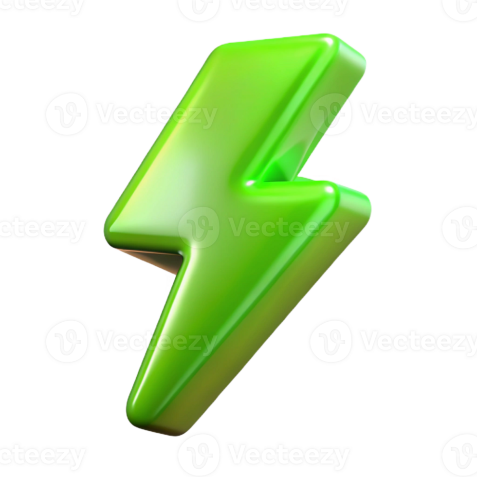 impressive contemporary Neon Green Lightning Bolt Isolated on Transparent Background exclusive png
