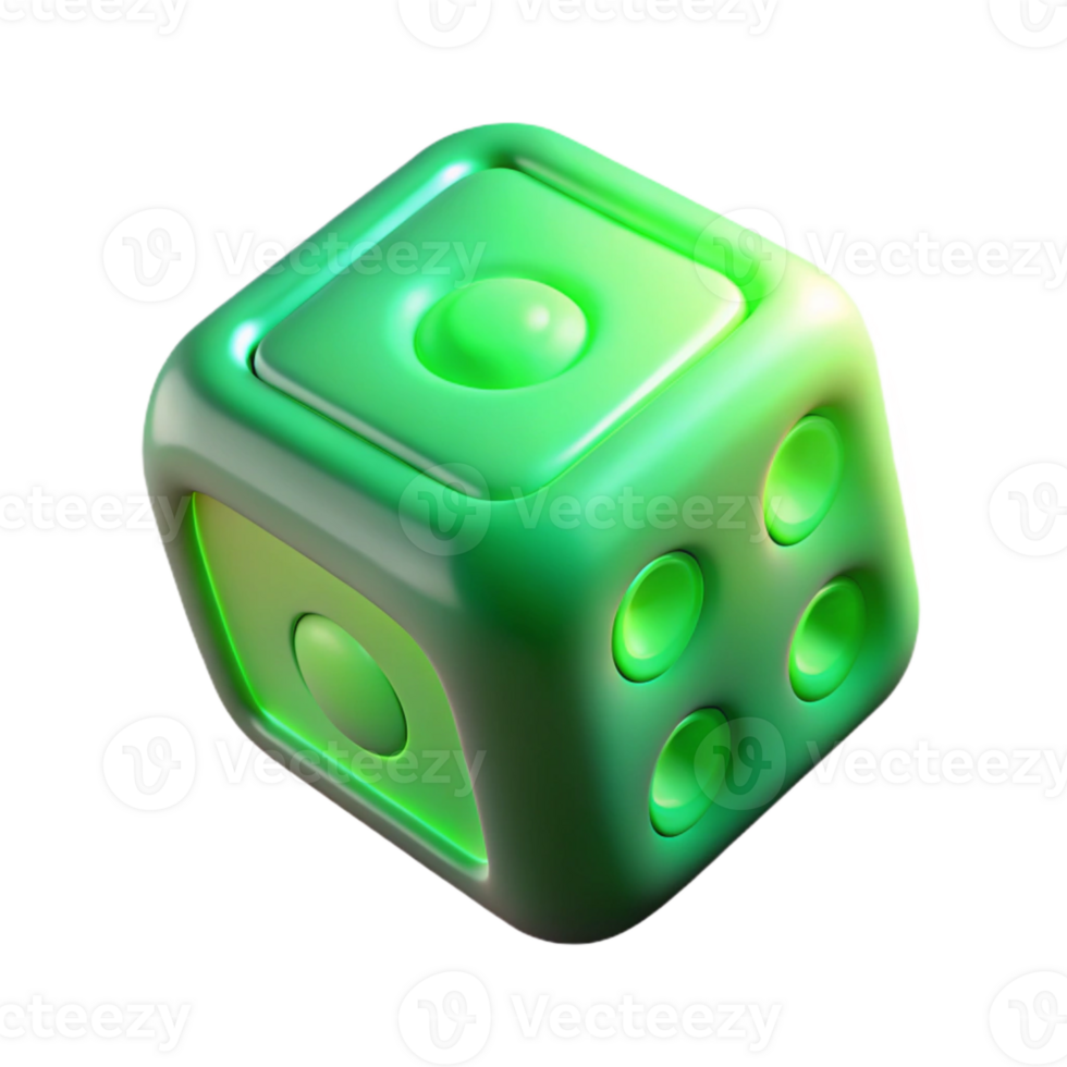 dramatic rustic Neon Green Dice Top View Transparent Background high quality png