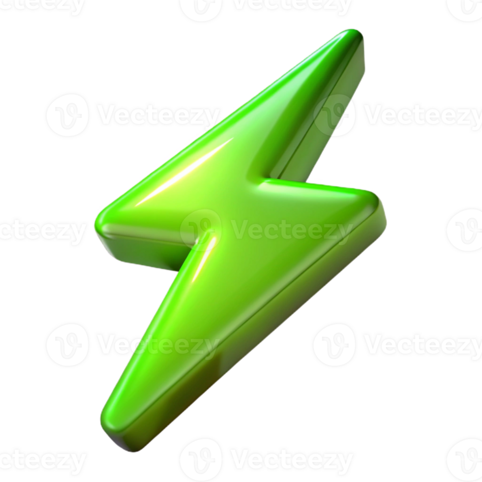 serene creative Neon Green Lightning Bolt Isolated on Transparent Background premium png