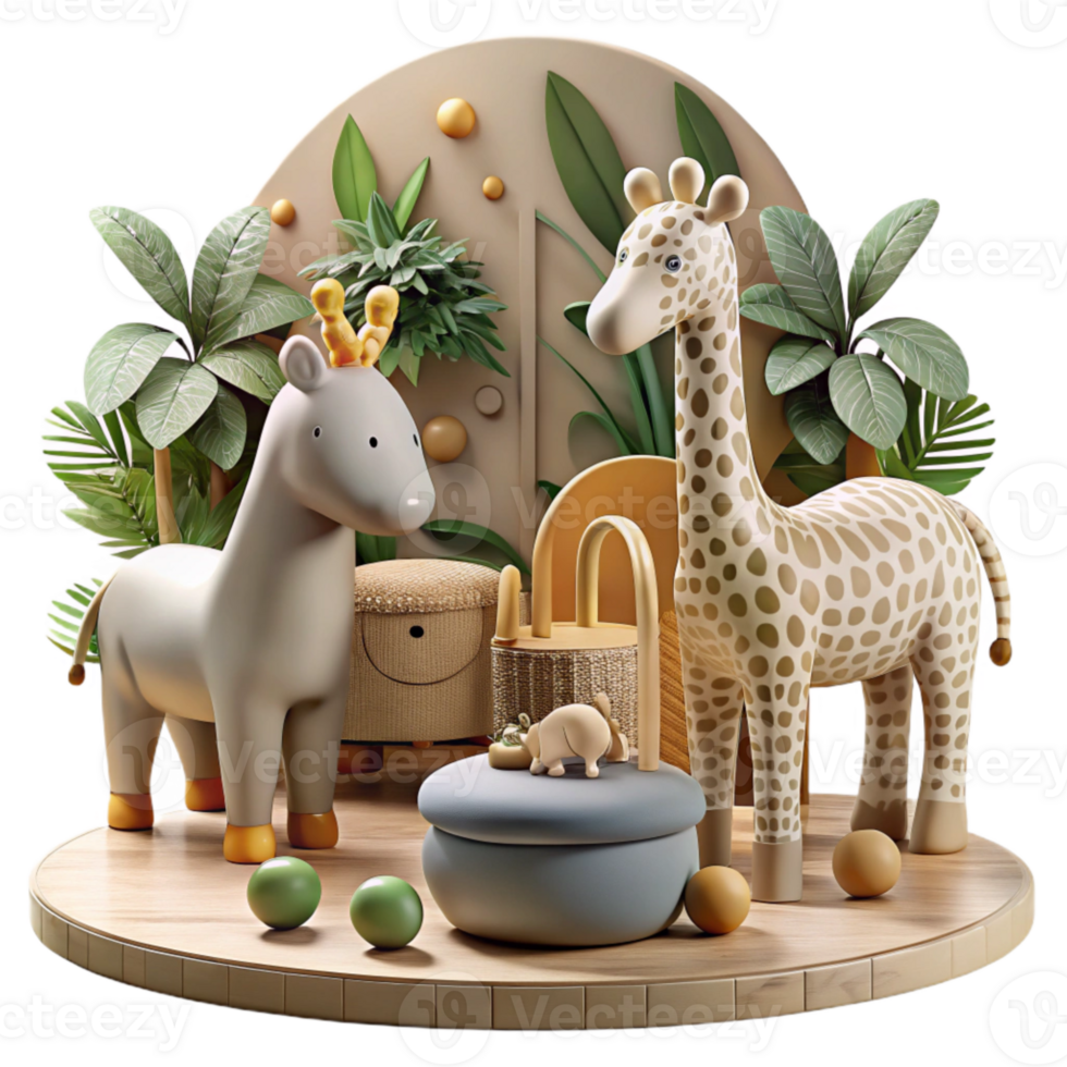dramatic rustic Nursery Decorated with Animals Cutout premium png